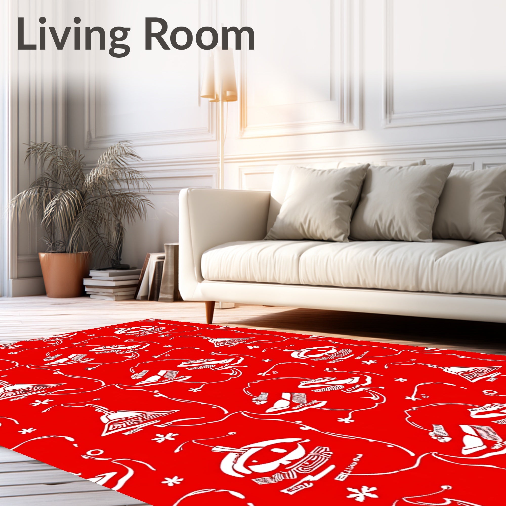 Whimsical Red Lamp Shoe Floral Rug