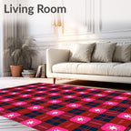 Dazzling Pink White Floral Plaid Rug