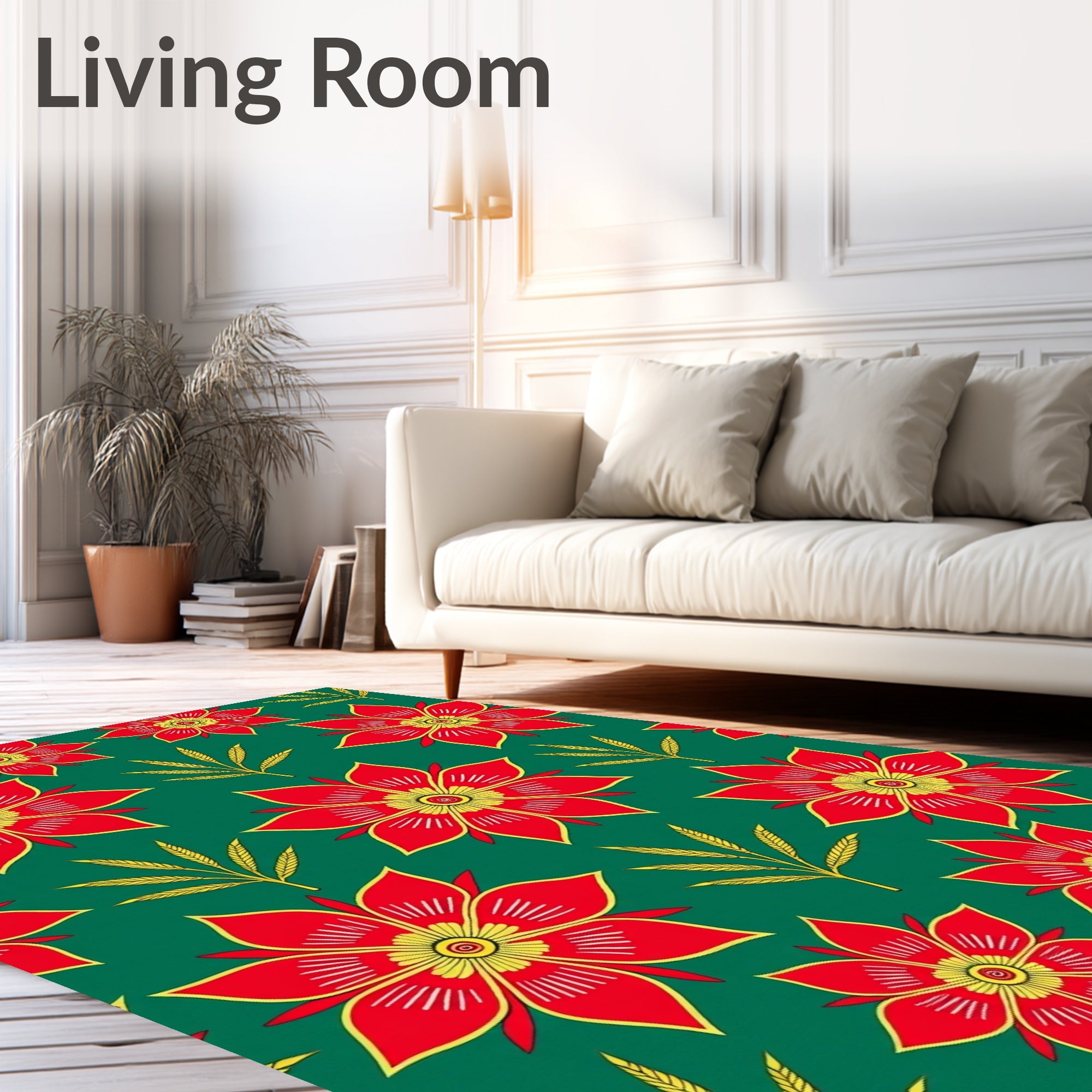 Bold Red Yellow Floral Wheat Rug