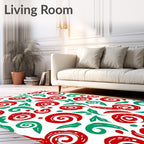 Whimsical Red Green Swirls and Leaves Rug