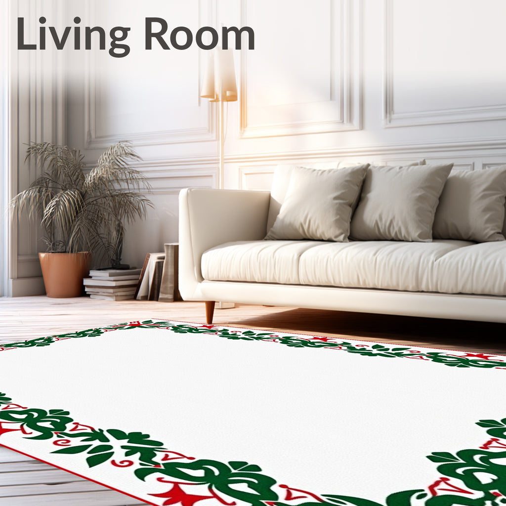 Vibrant Red Green Floral Garland Rug