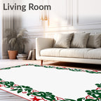 Vibrant Red Green Floral Garland Rug