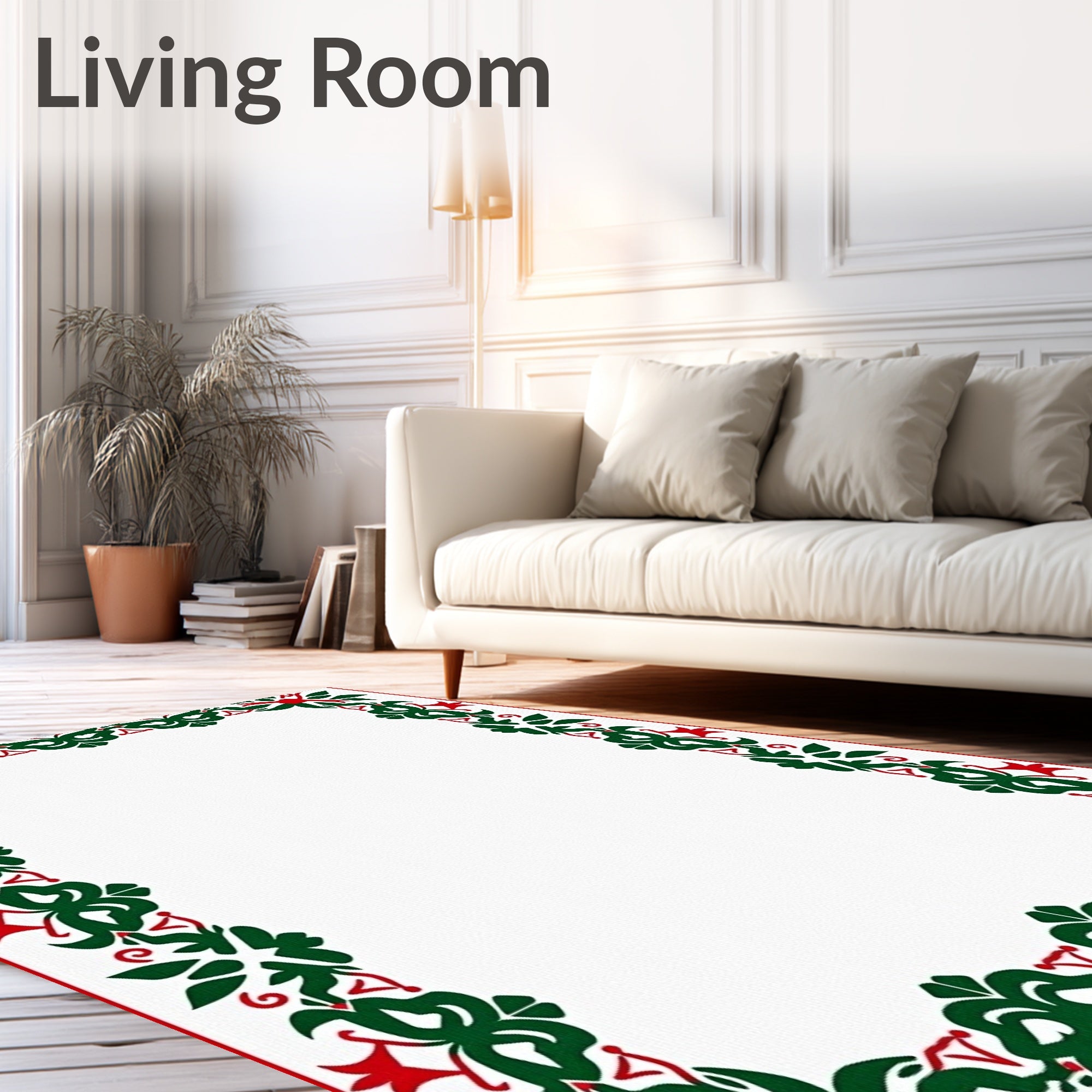 Vibrant Red Green Floral Garland Rug