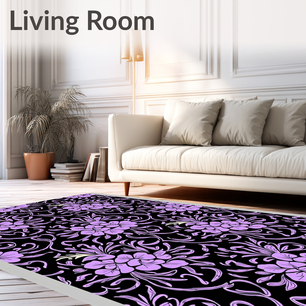 Lavender Violet Floral Vine Background Rug