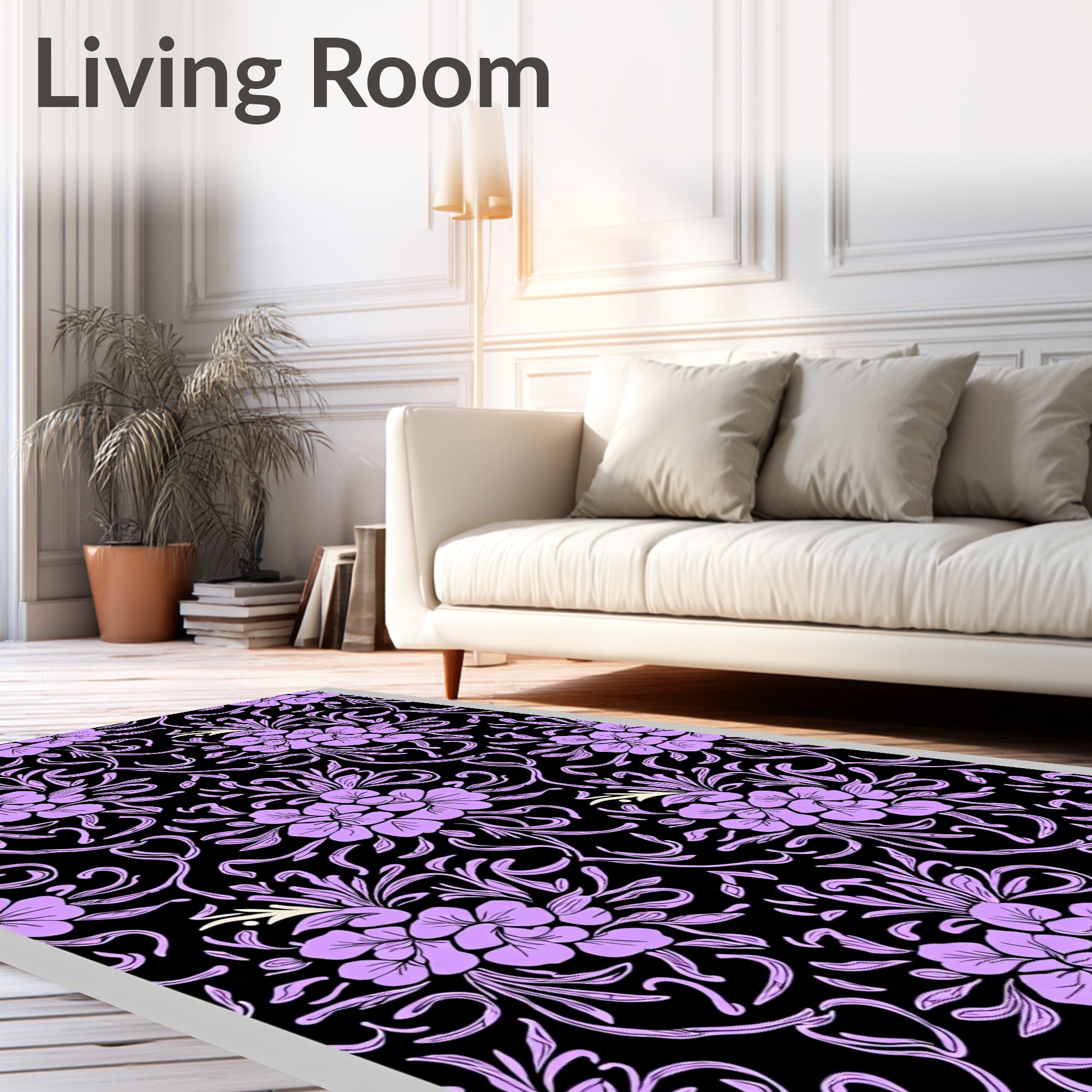 Lavender Violet Floral Vine Background Rug