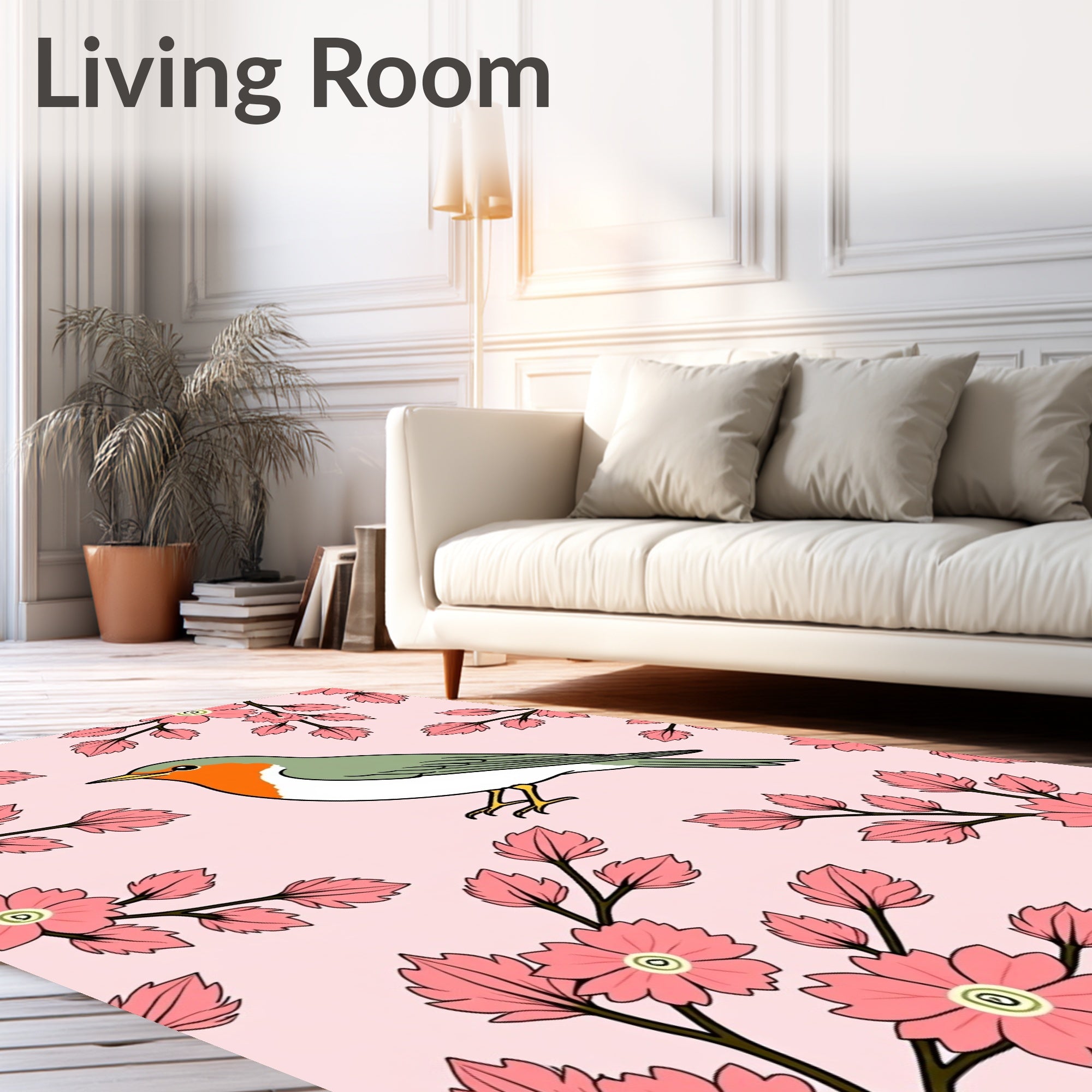 Pink Robin Blossom Branch Rug