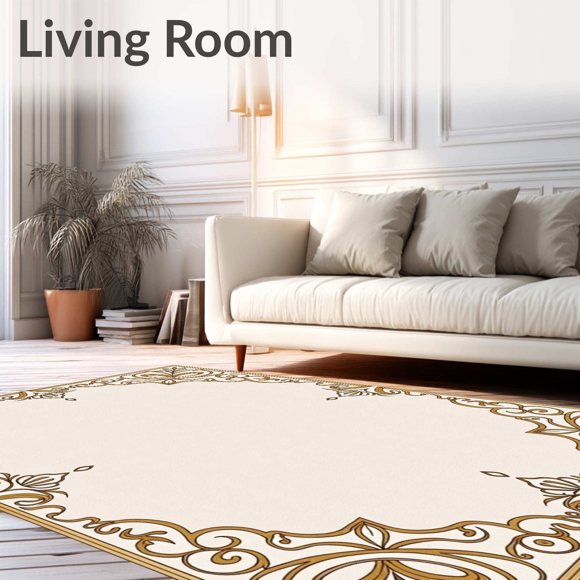 Elegant Golden Scrollwork Frame Rug