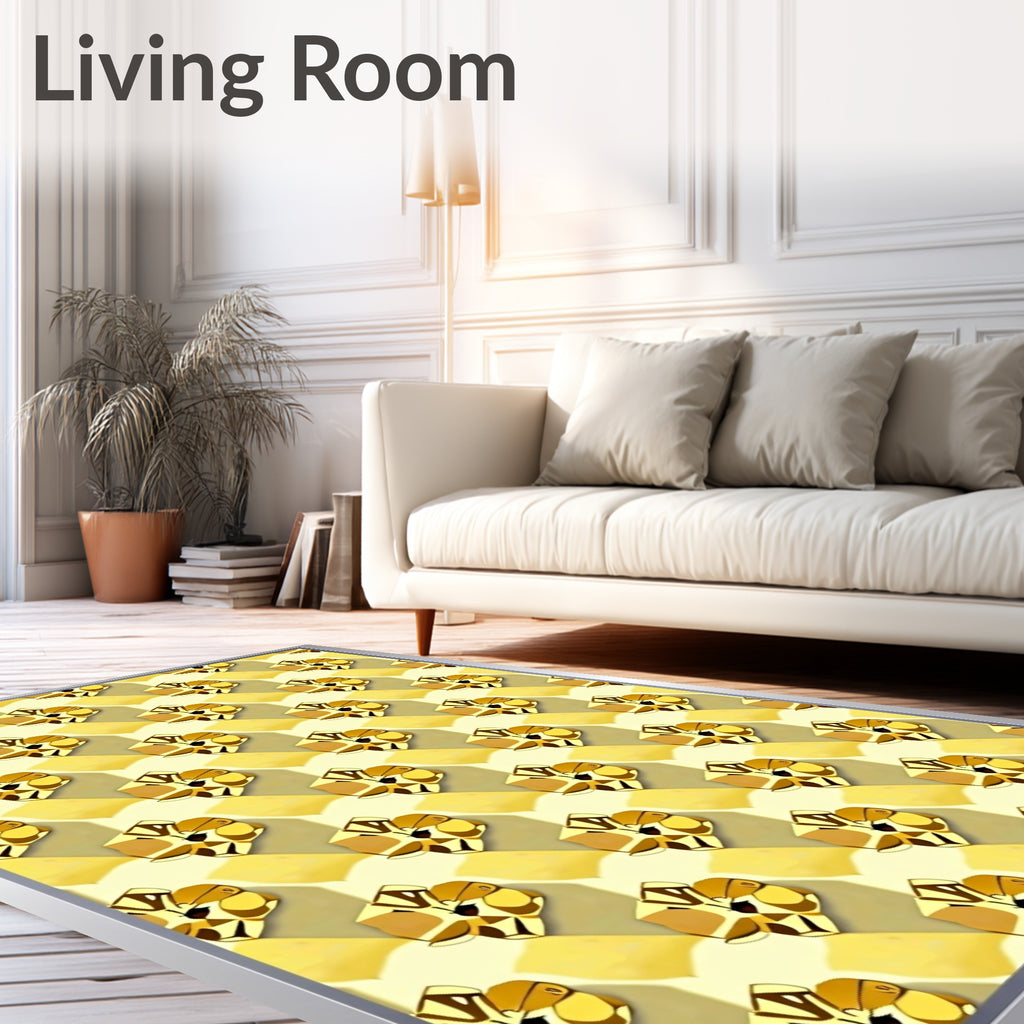 Golden Reflective Abstract Cubes Rug