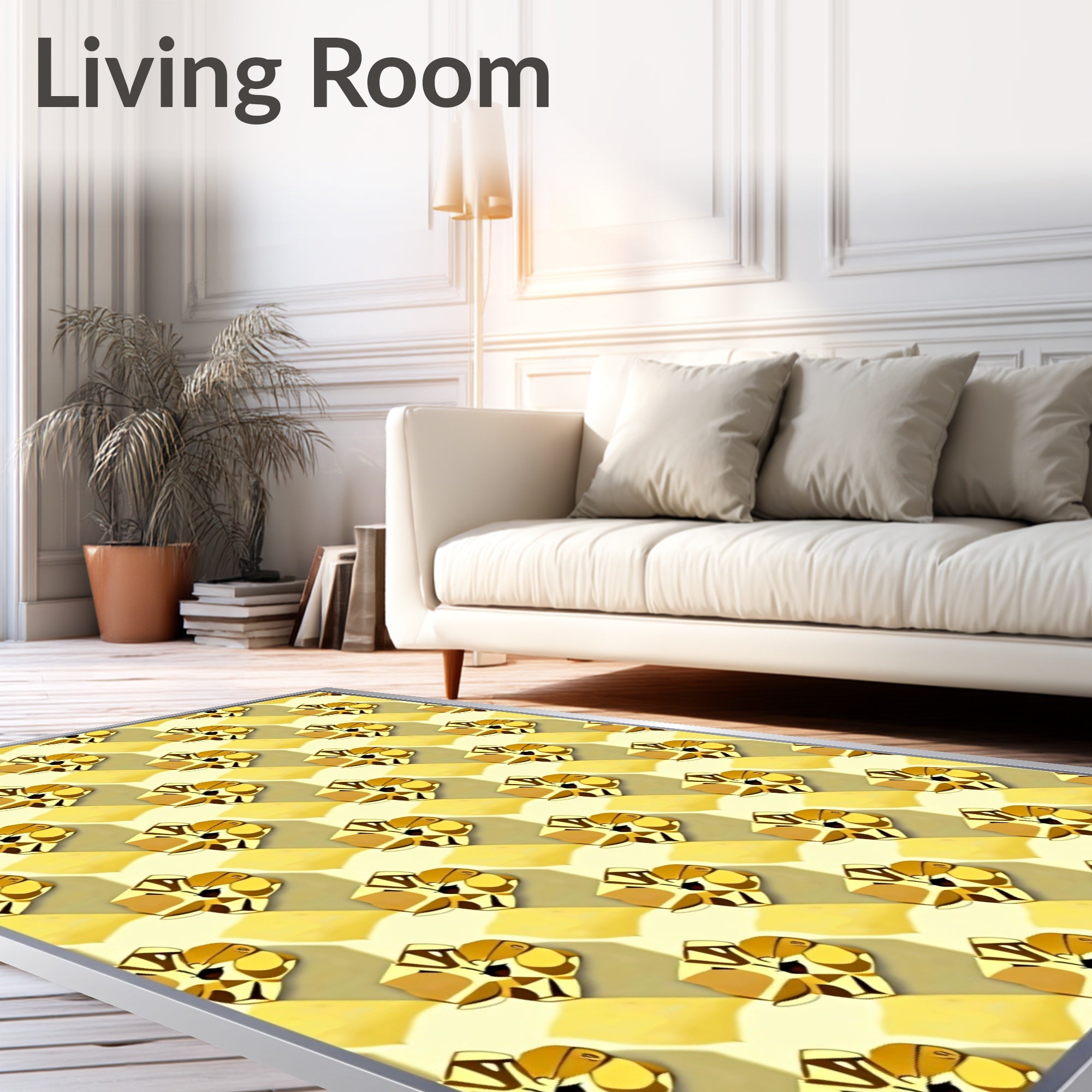 Golden Reflective Abstract Cubes Rug