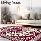 Deep Red Sunburst Geometric Botanical Rug