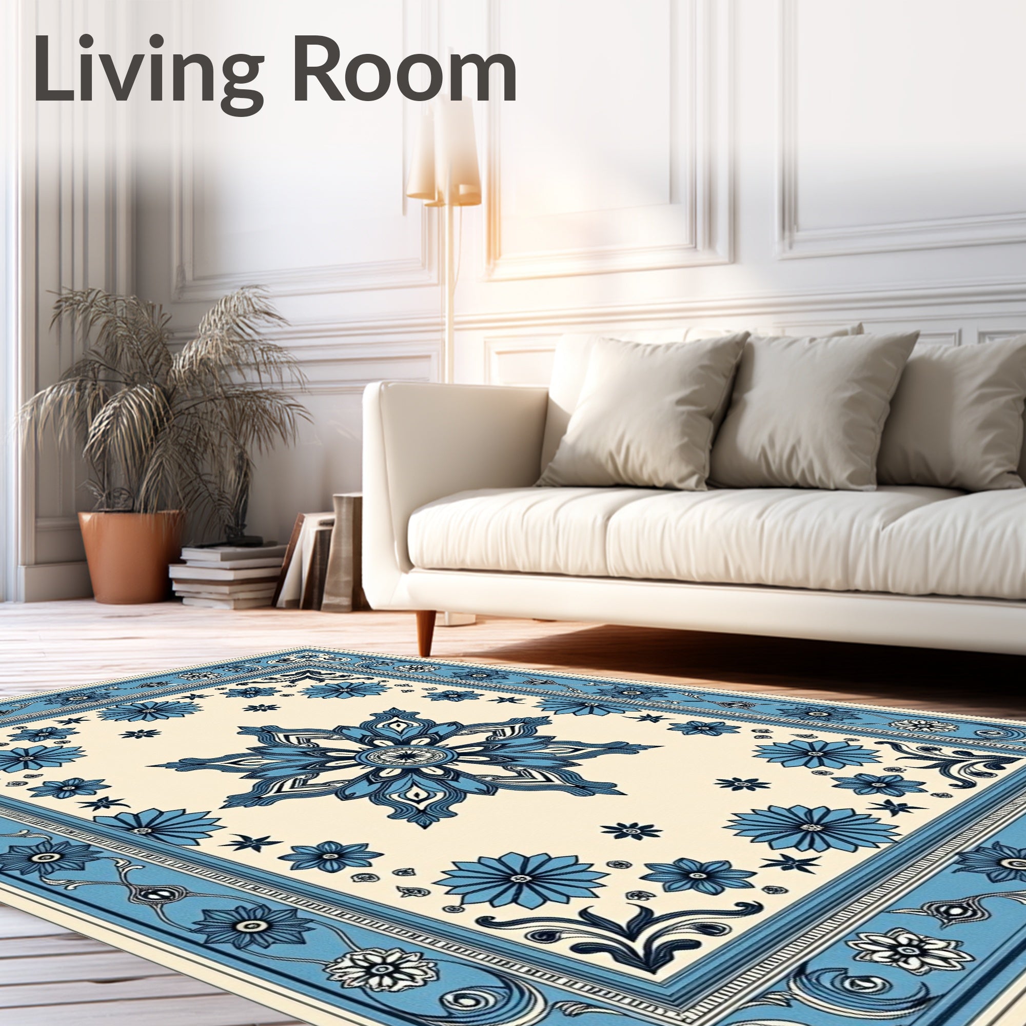 Cerulean Blue Floral Medallion Rug