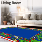 Royal Blue Red Green Holly Berries Rug