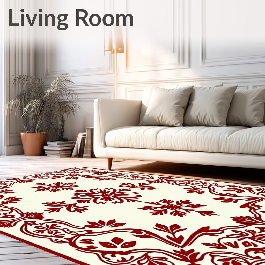 Crimson Floral Snowflake Medallion Rug