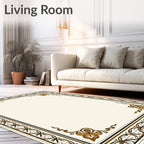 Elegant Gold Leaf Scroll Border Rug