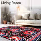 Bold Red Blue Black Circular Collage Rug