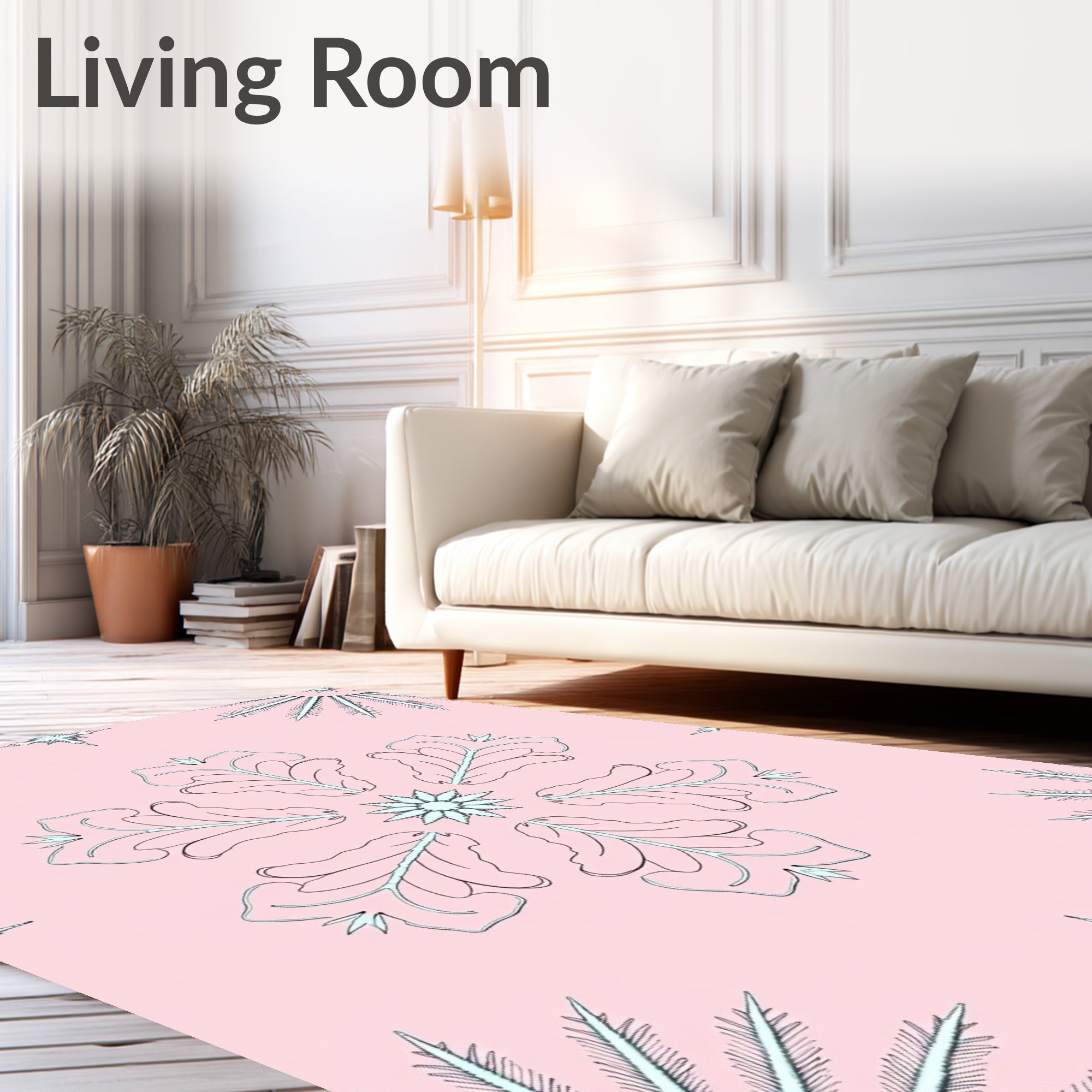 Pale Pink Snowflake Floral Medallion Rug