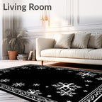 Black White Snowflake Border Rug
