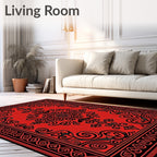 Crimson Black Ornate Scroll Medallion Rug