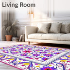 Vibrant floral medallion with purple accents Rug