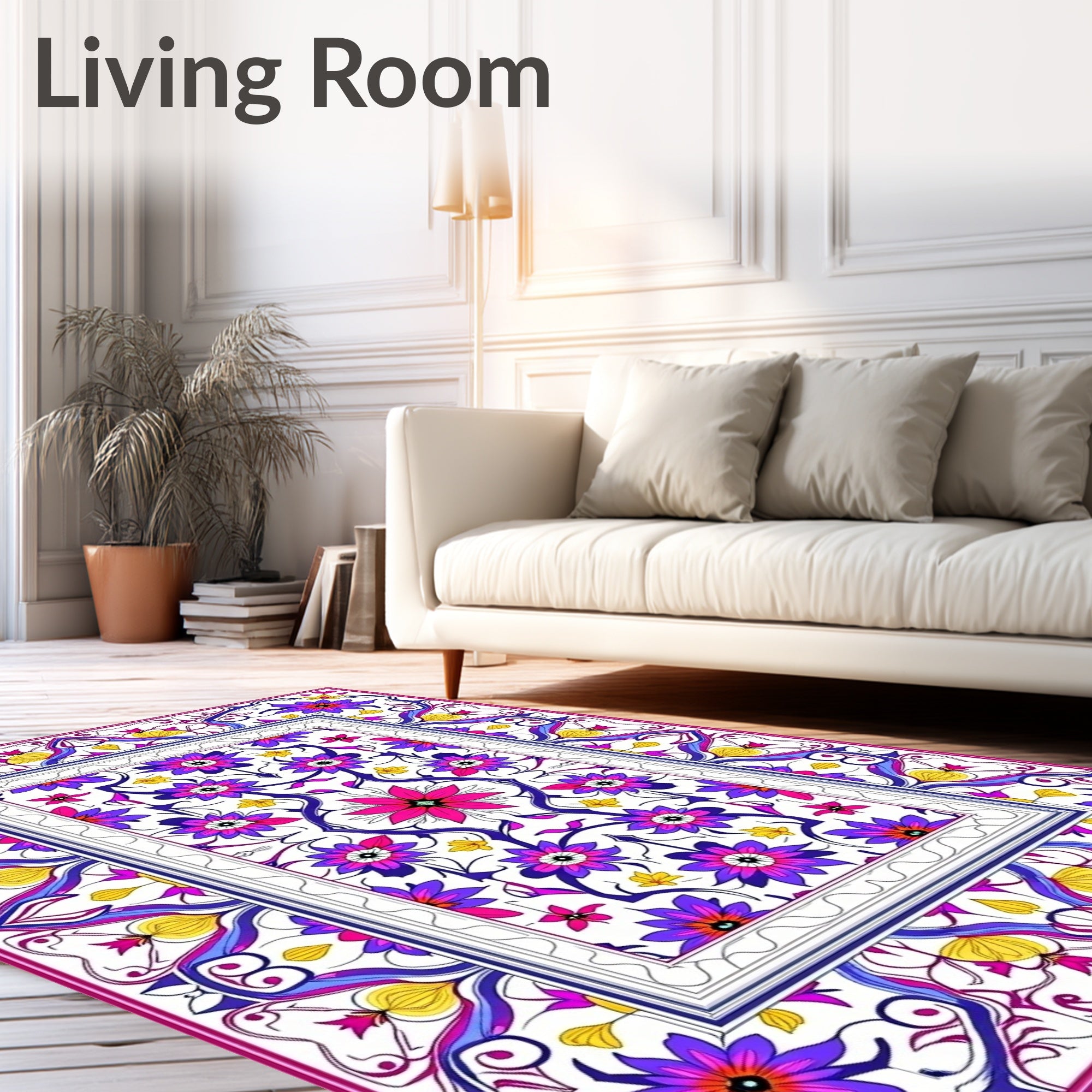 Vibrant floral medallion with purple accents Rug