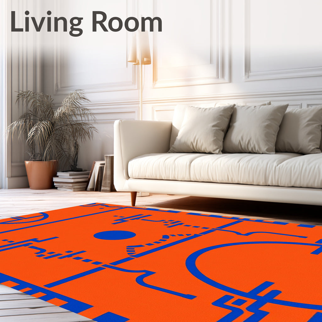 Bold Blue Geometric Circuit Board Rug