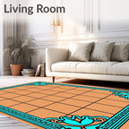 Coral Aqua Geometric Corner Deco Rug