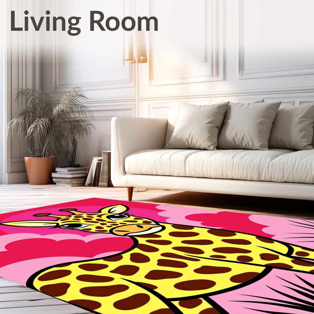 Playful Giraffe With Pink Sky Rug