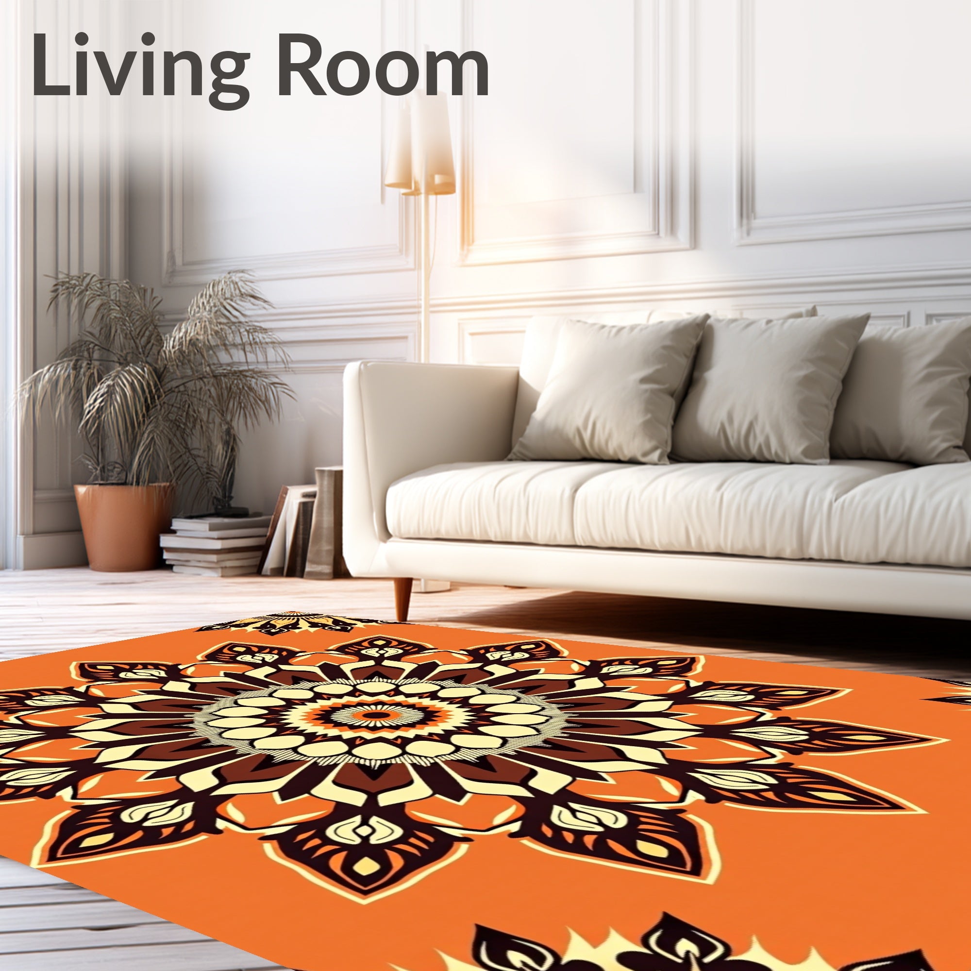 Orange Mandala Floral Medallion Rug