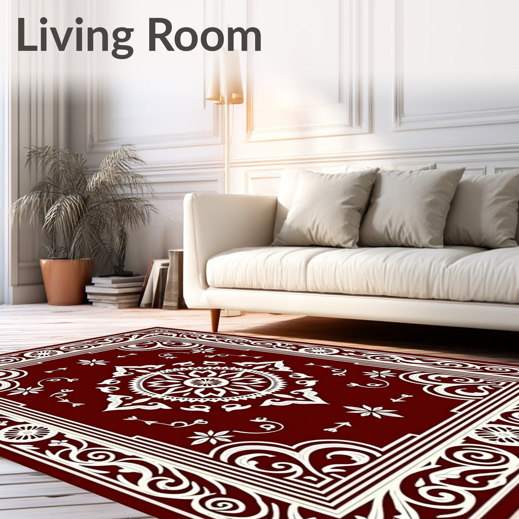 Crimson White Intricate Floral Medallion Rug