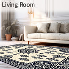 Vintage Cream Black Floral Mandala Rug