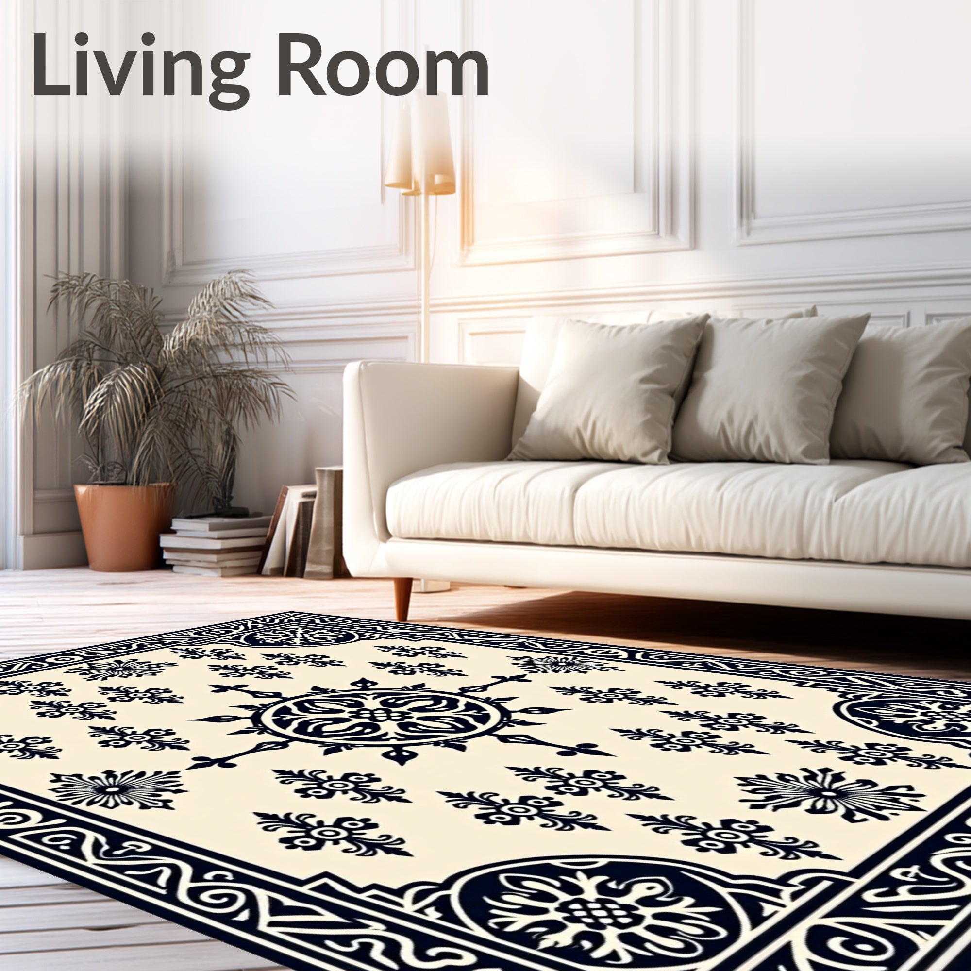 Vintage Cream Black Floral Mandala Rug