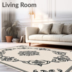 Cream Colored Floral Medallion Frame Rug