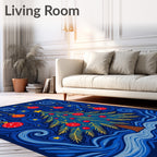 Midnight Blue Starry Night Christmas Tree Rug