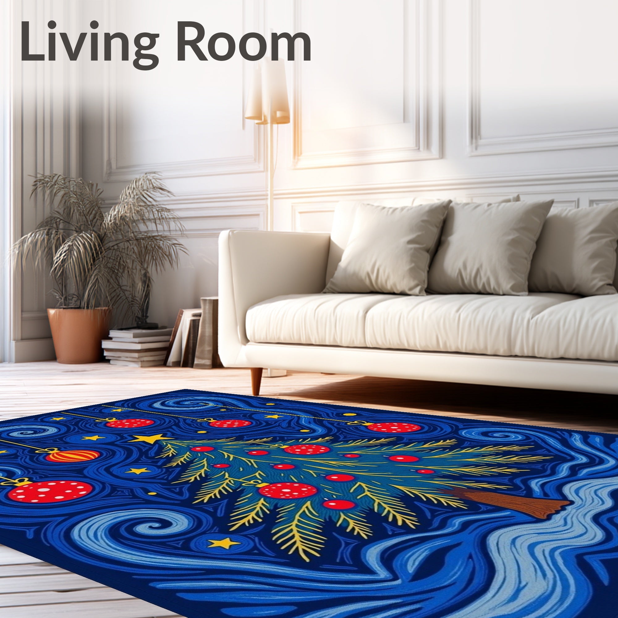 Midnight Blue Starry Night Christmas Tree Rug