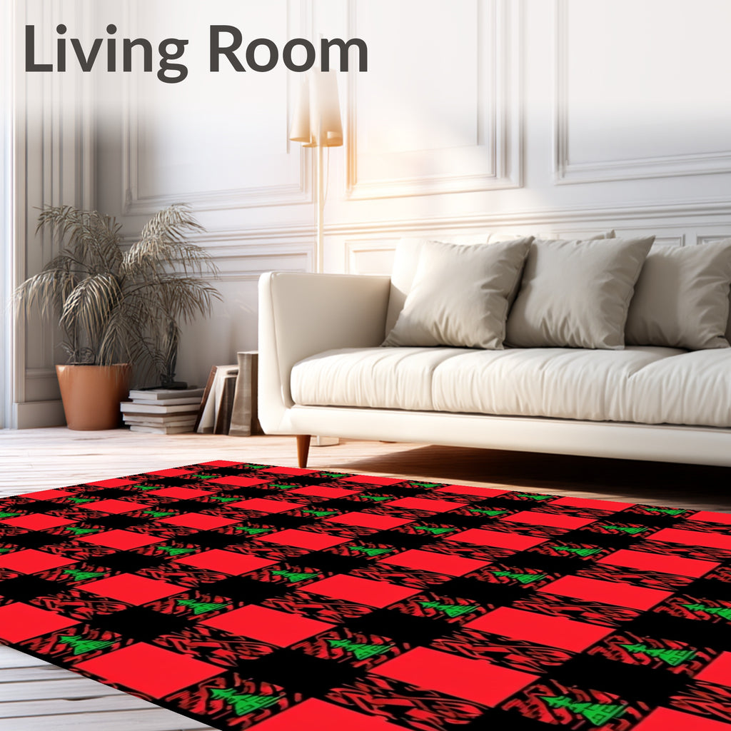 Red Black Green Buffalo Check Trees Rug