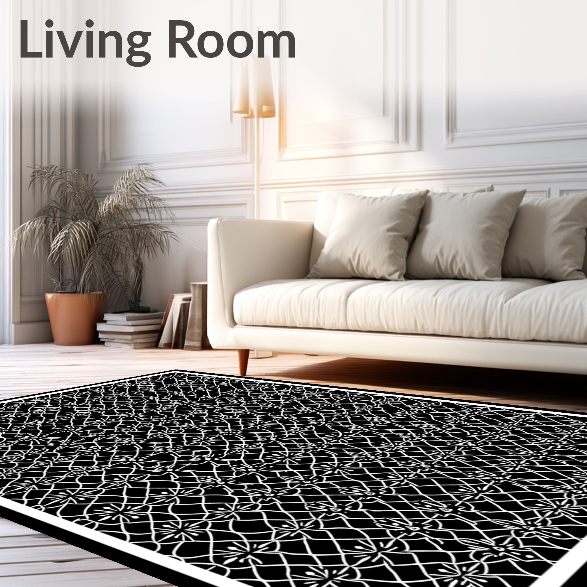 Elegant White Filigree Lattice Rug