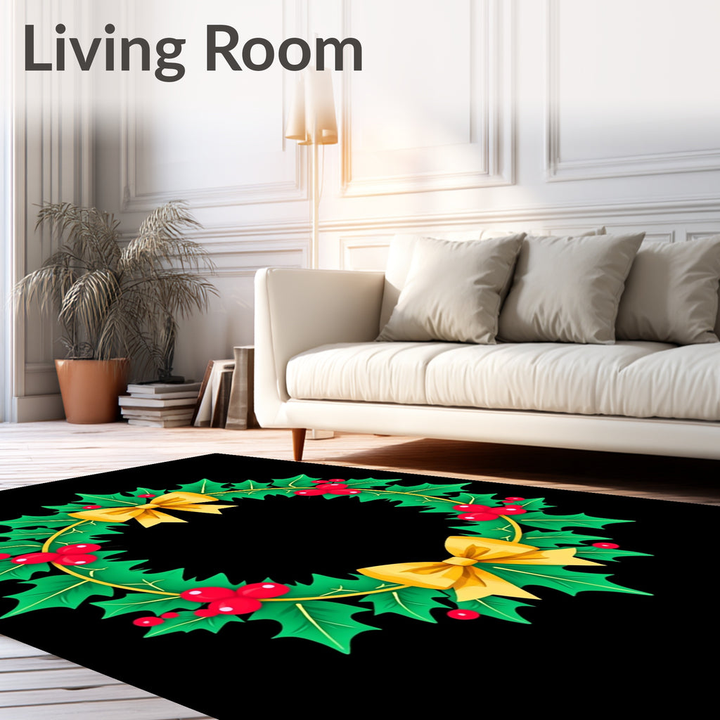 Festive Green Holly Red Berry Yellow Bow Rug