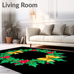 Festive Green Holly Red Berry Yellow Bow Rug
