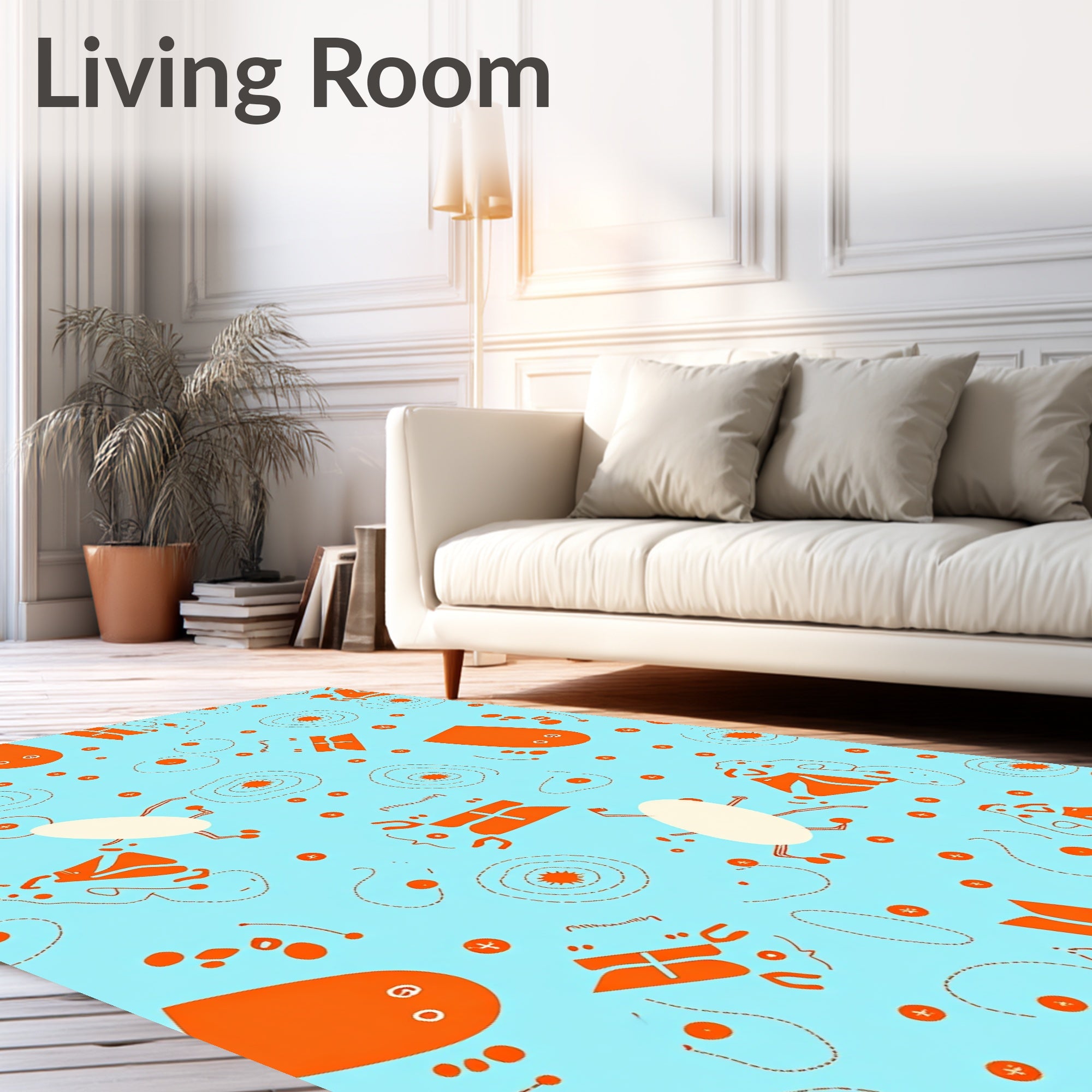 Orange and White Whimsical Creatures Rug