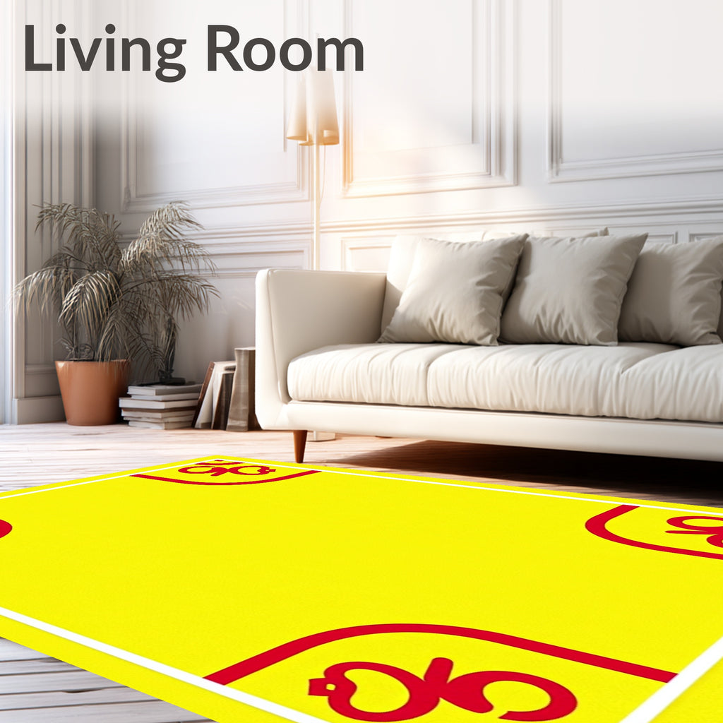 Bright Yellow Red Corner Scroll Rug