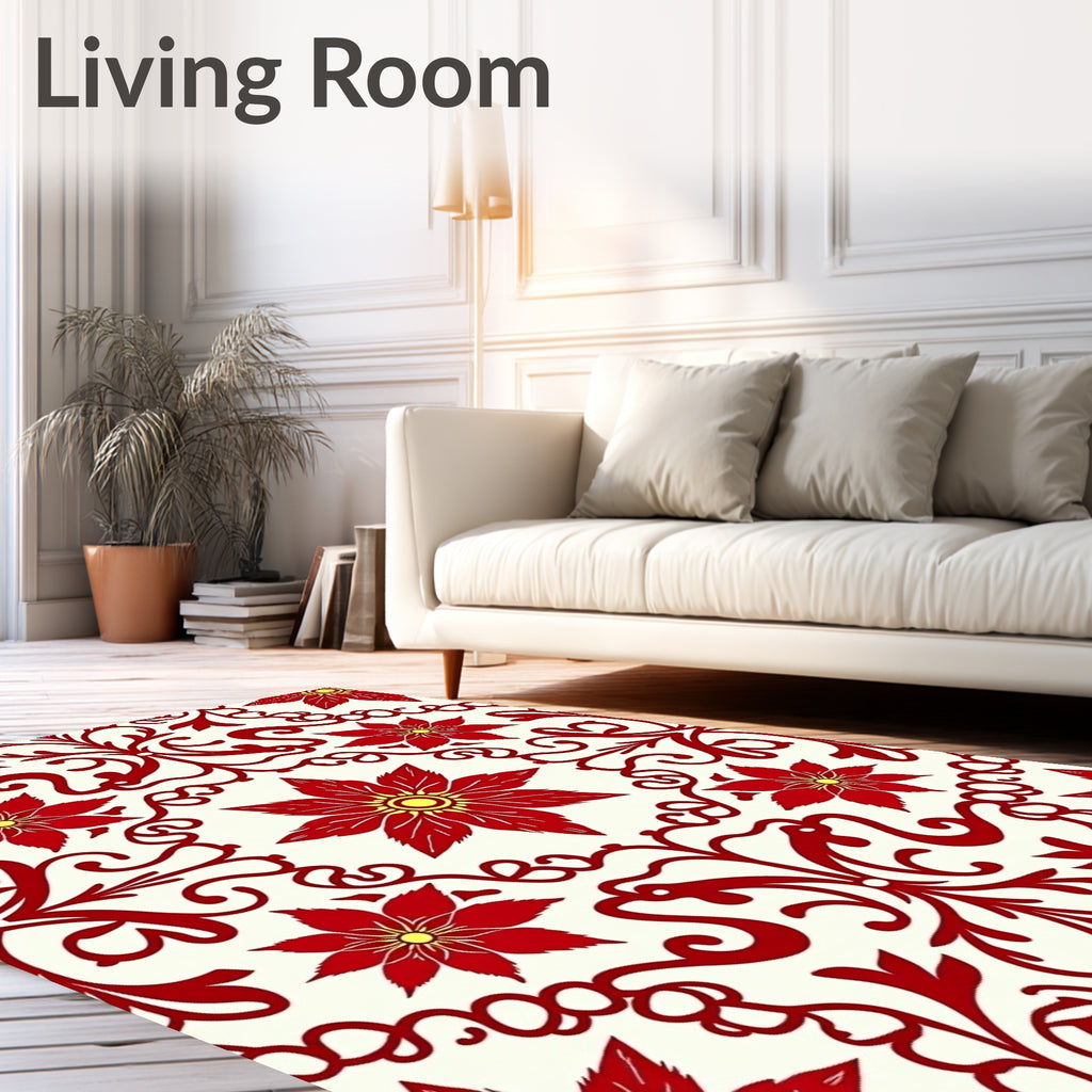 Crimson Floral Vine Medallion Rug