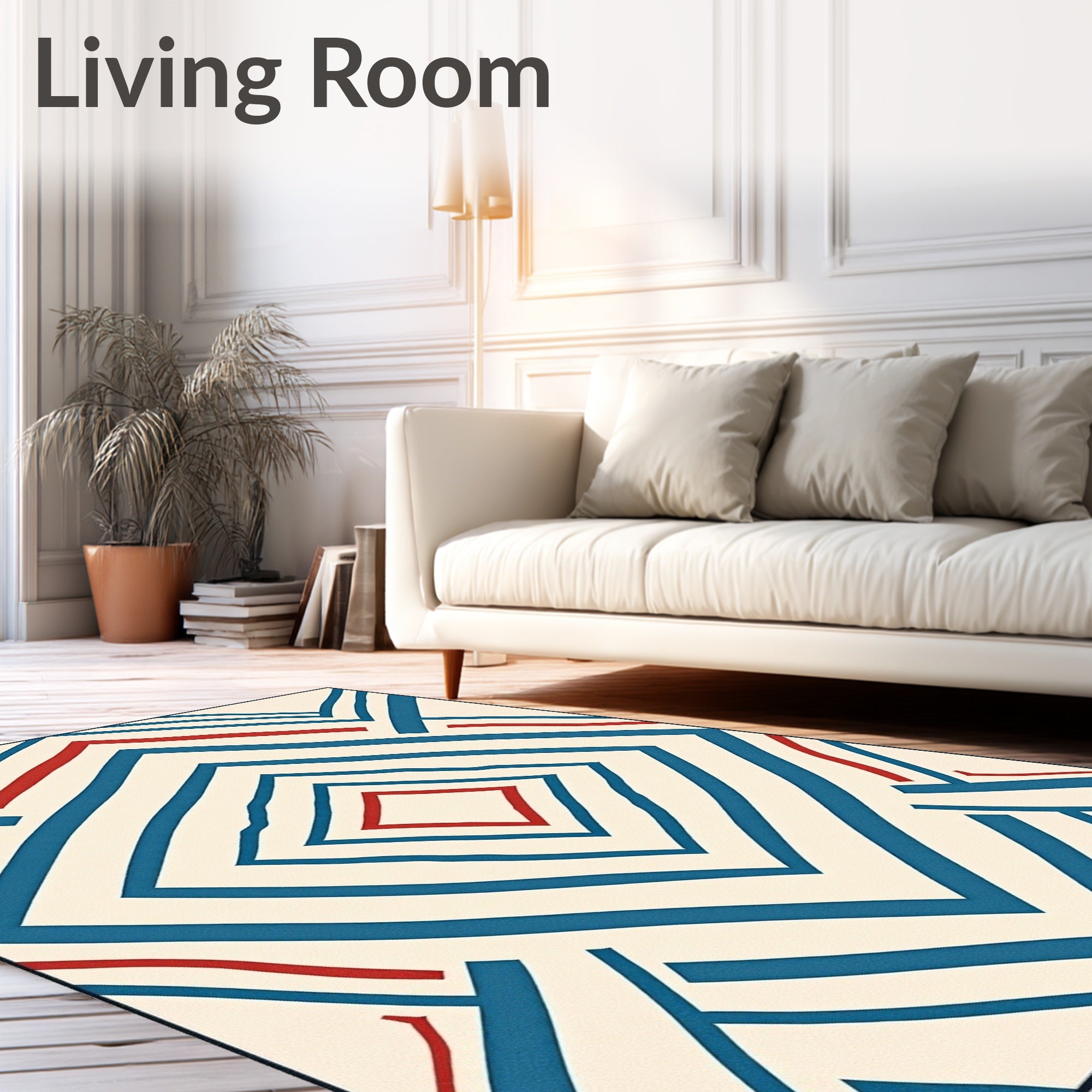 Crimson Blue Diamond Chevron Stripe Rug