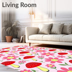 Whimsical Red Mushroom Pink Floral Field Rug