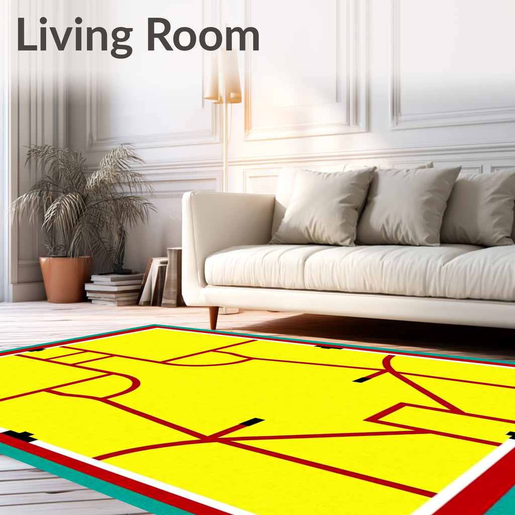 Bold Red Geometric Abstract Yellow Rug