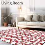 Bold Crimson Repeating Geometric Motif Rug