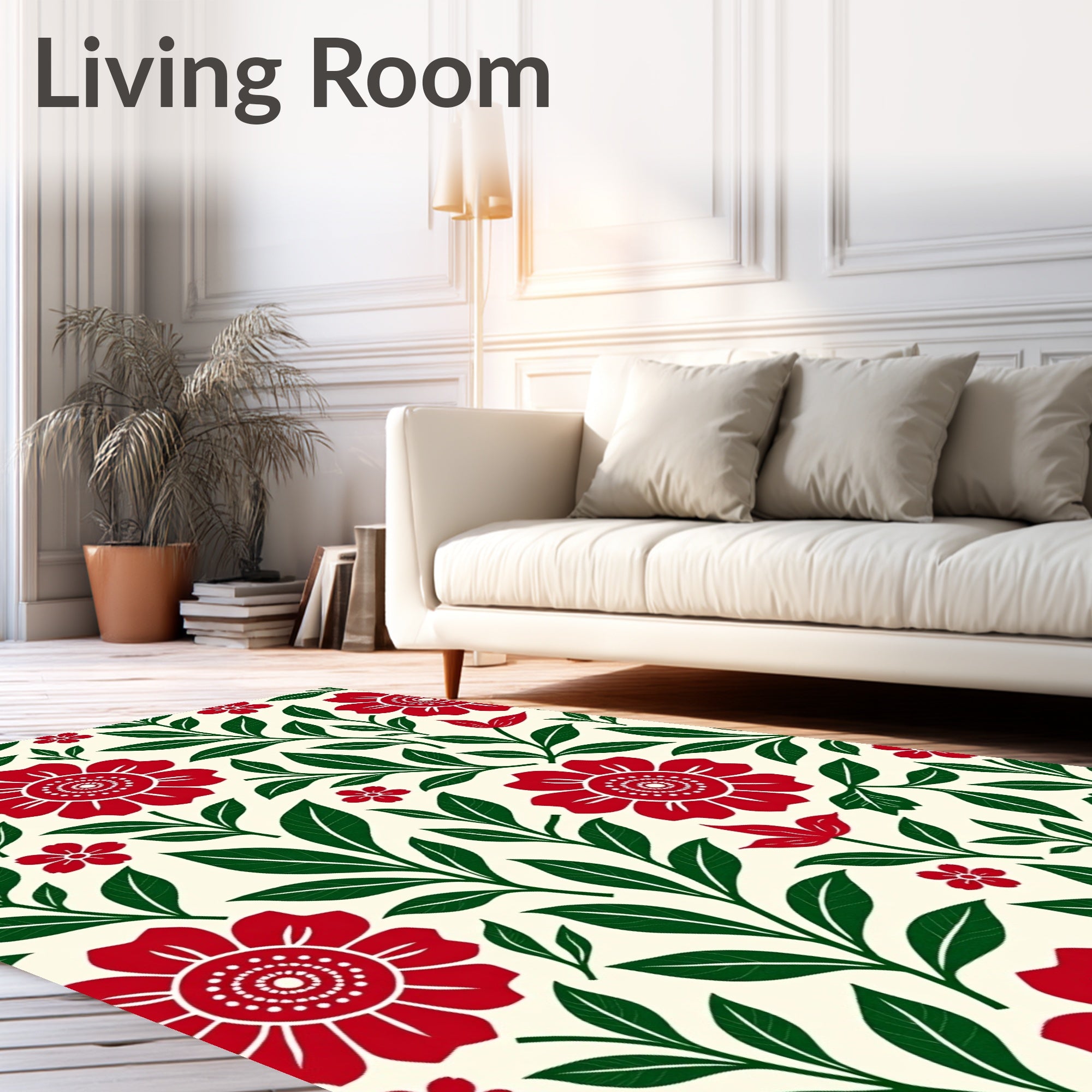 Crimson Floral Garden Leaves Rug