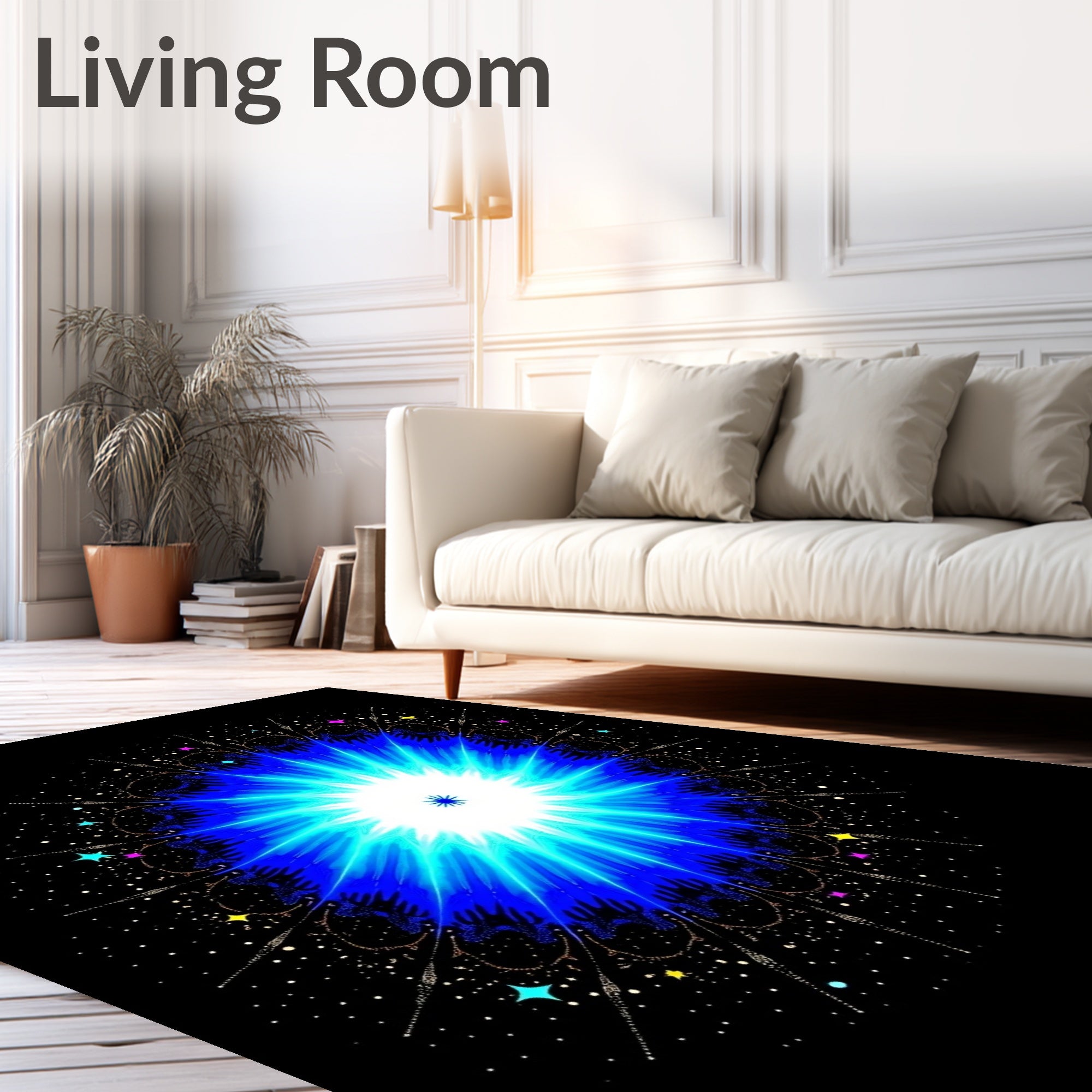 Cosmic Blue Starburst Fractal Kaleidoscope Rug