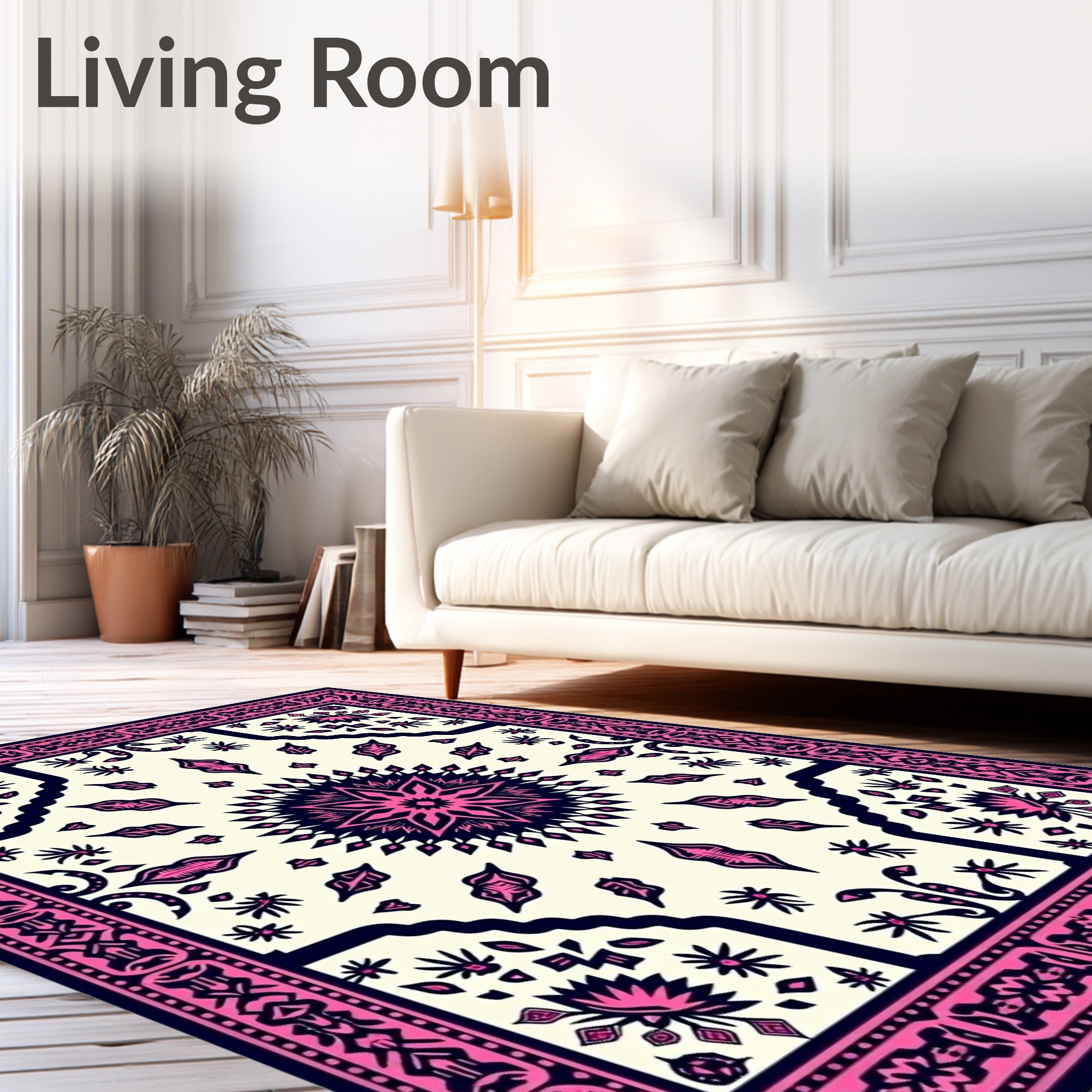 Hot Pink Navy Floral Mandala Rug