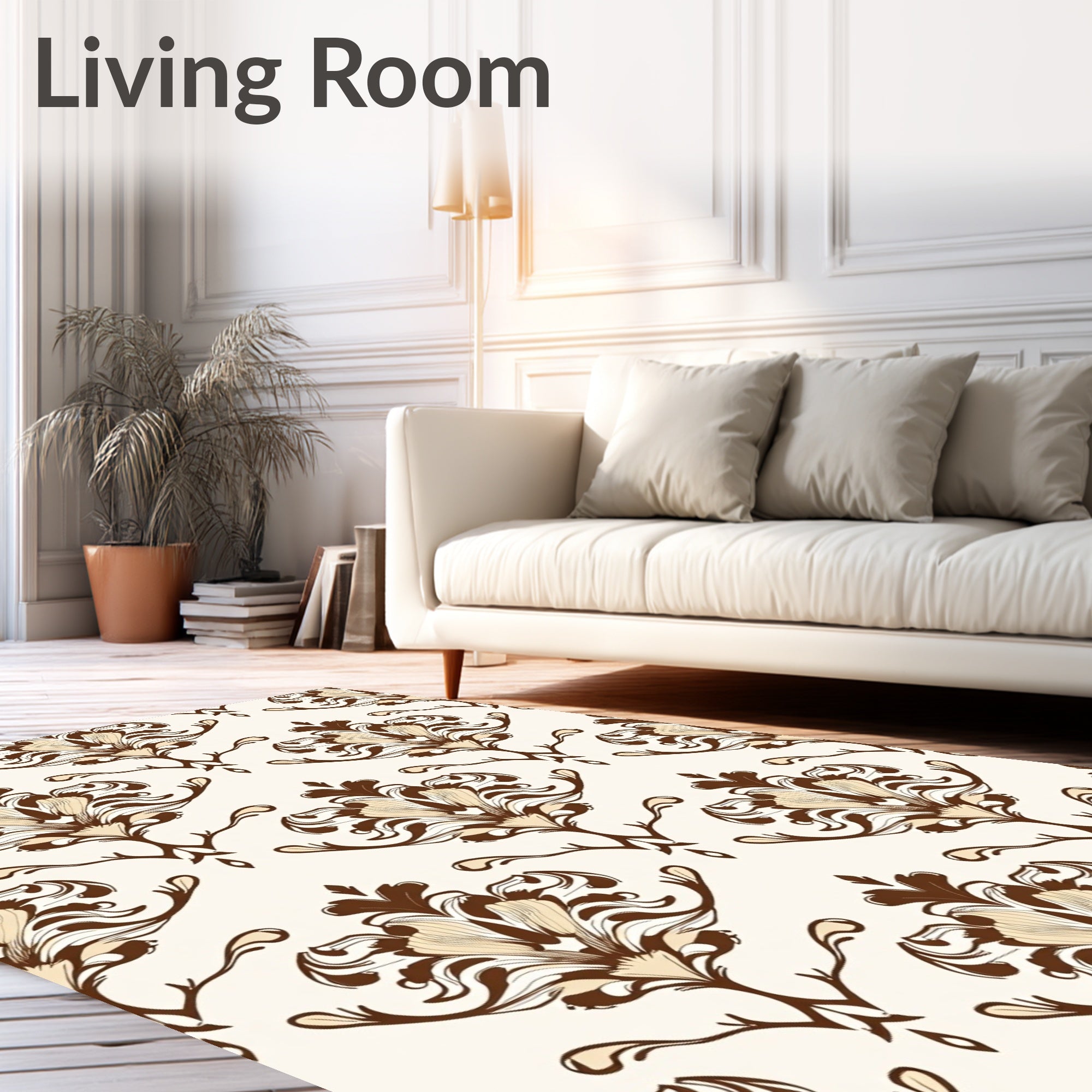 Antique Brown Floral Scroll Work Rug