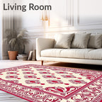 Crimson Medallion Bordered Cream Rug
